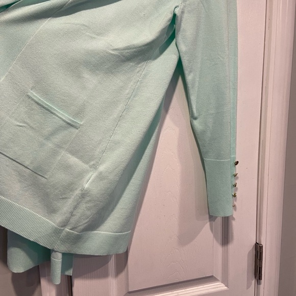JM Collection Size LP Seafoam Open Front Gold Button Cuff Cardigan Lightweight - Picture 9 of 13